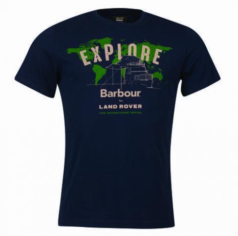 T-Shirt Barbour Land Rover Defender Explore con stampa grafica, Navy, £ 34,95