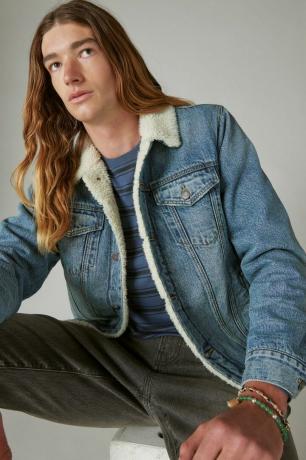 Giacca trucker in denim foderata in finto shearling