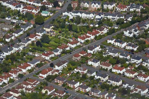 Vista aerea degli alloggi di Cardiff, Galles