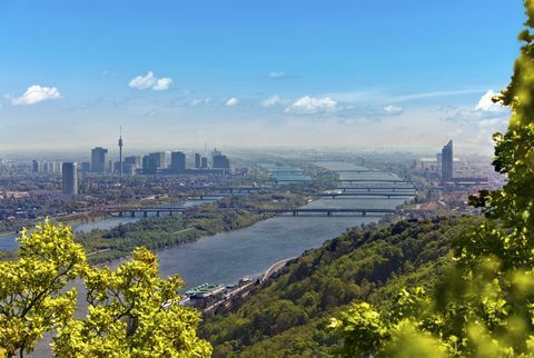 Skyline di Vienna e Danubio