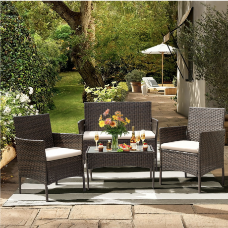 Set da giardino in vimini in rattan da 4 pezzi