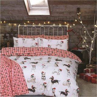 Christmas Dogs Copripiumino Motivo a quadri Biancheria da letto reversibile Matrimoniale 266066