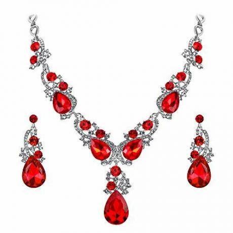Collana e orecchini Set di gioielli in cristallo rosso 