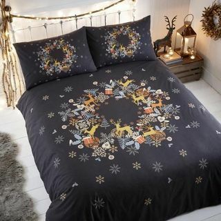 Set di biancheria da letto di Natale con corona di agrifoglio multi